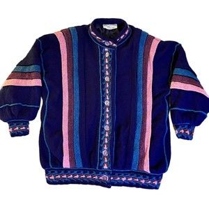 Celtic Collection Womens Wool Made In UK Lined 3D Textured Striped VTG Jacket XL